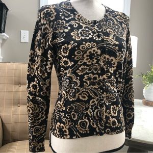 Talbots Petites Sweater Sparkly Black and Gold.
